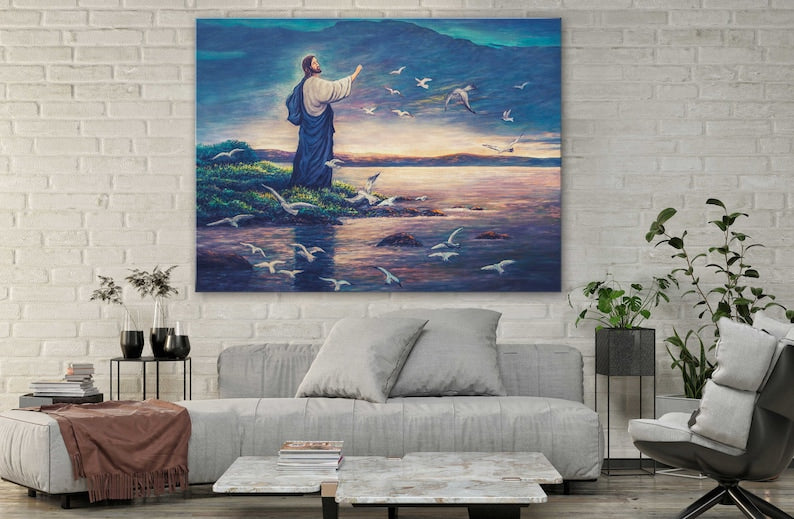 Custom Canvas Jesus Standing By Sea