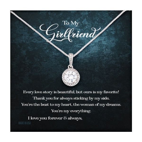 Custom To My Girlfriend Every Love Story Is Beautiful 14k White Gold Pendant Necklace Jewelry Gift For Girlfriend Mother day