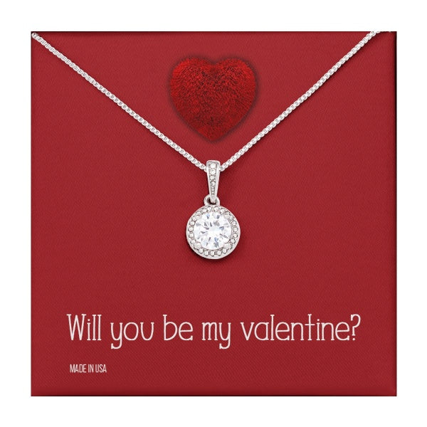 Custom Name To My Girl Friend Will You Be My Valentine 14k White Gold Pendant Chain Necklace Jewelry with Message Card Gift for Girlfriend Wife Fiancee Woman Girl