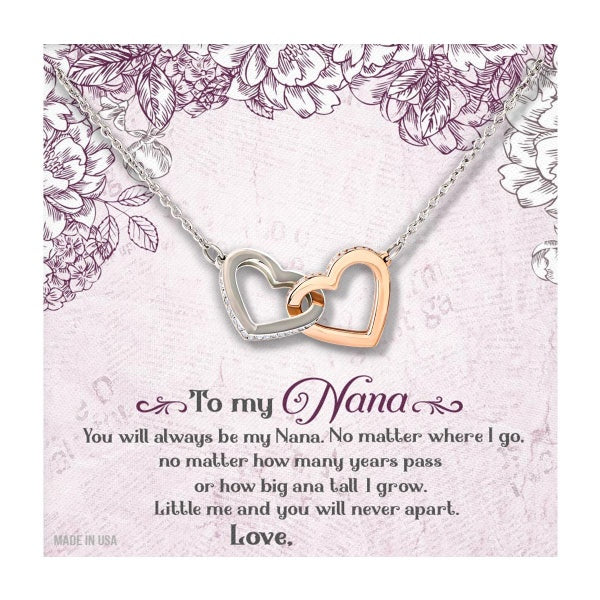 Custom You Will Always Be My Nana Mothers Day Ideas 14k White Gold Interlocking Heart Pendant Necklace Jewelry Gifts For Mom Wife Grandma Auntie