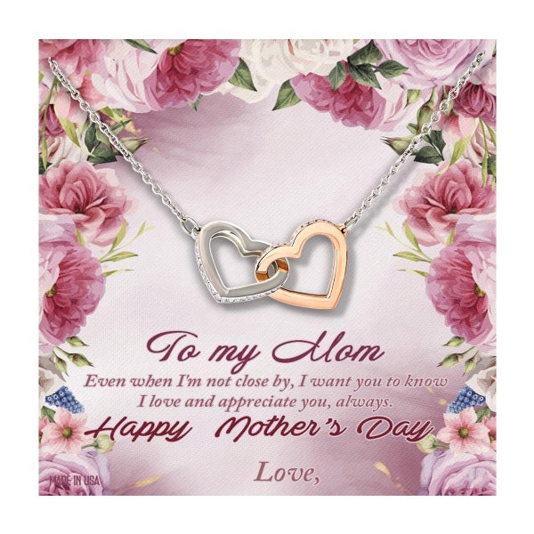 Custom To My Mom 14k White Gold Interlocking Heart Pendant Necklace Jewelry Gifts For Mom Wife Grandma Auntie Mother Day