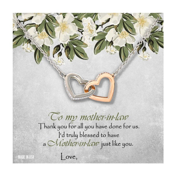Custom Mother In Law 14k White Gold Interlocking Heart Pendant Necklace Jewelry Gifts For Mom Wife Grandma Auntie Mother Day