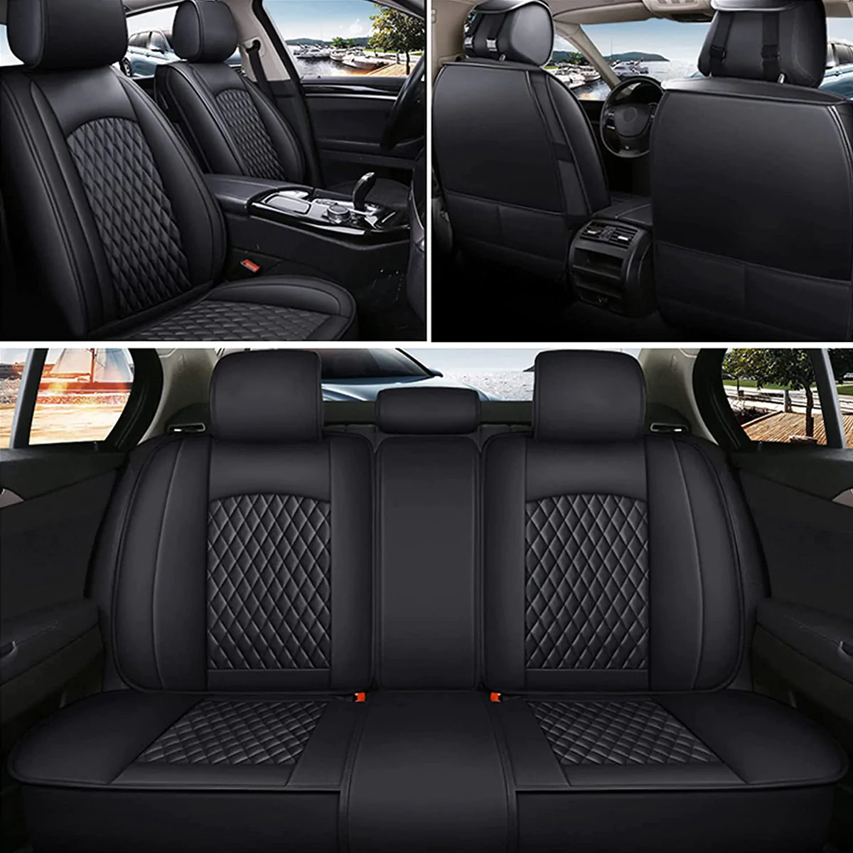 Custom Text For Seat Covers 5 Seats Full Set, Custom Fit For Your Cars, Leatherette Automotive Seat Cushion Protector Universal Fit, Vehicle Auto Interior Decor MA13988