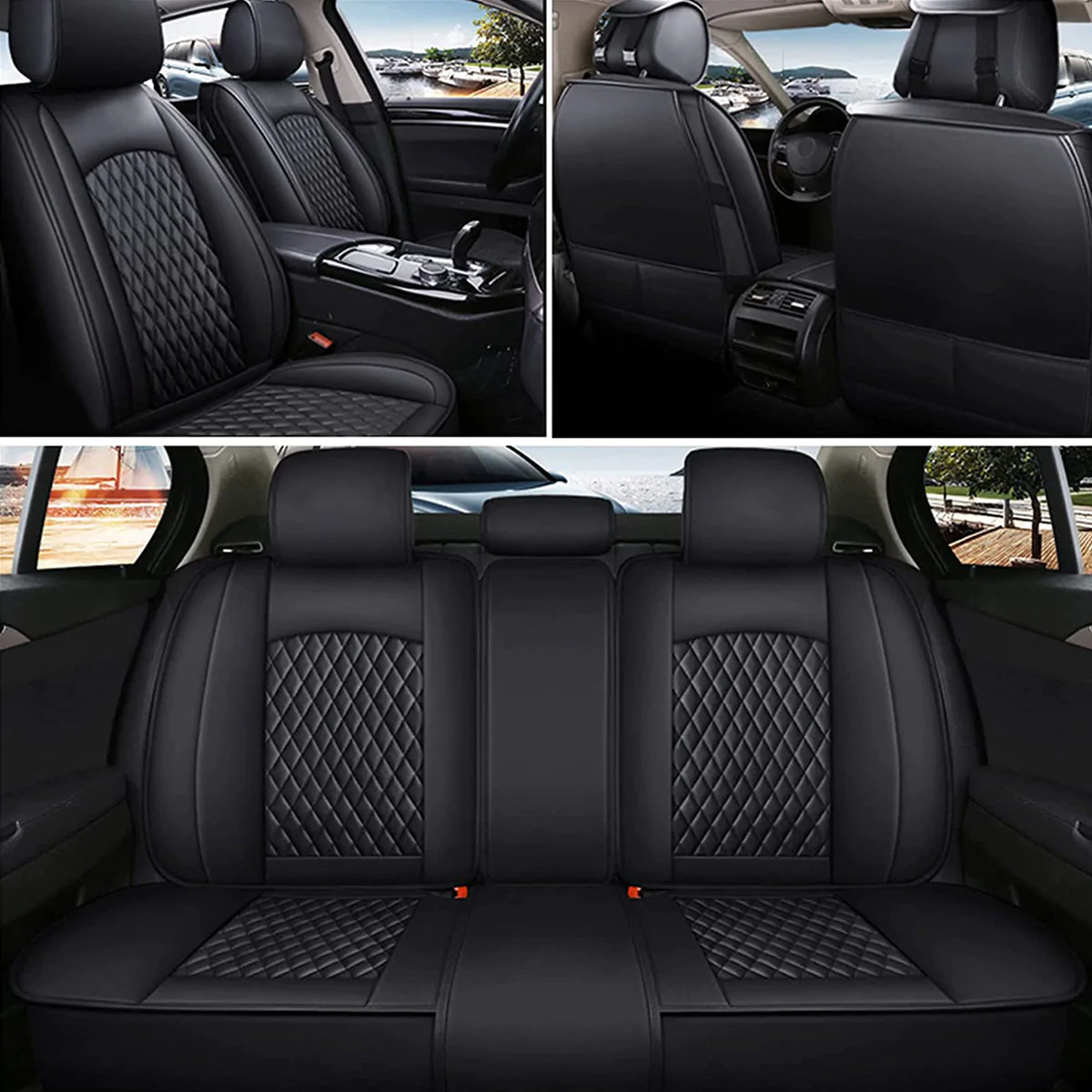 Custom Text For Seat Covers 5 Seats Full Set, Custom Fit For Your Cars, Leatherette Automotive Seat Cushion Protector Universal Fit, Vehicle Auto Interior Decor HA13988