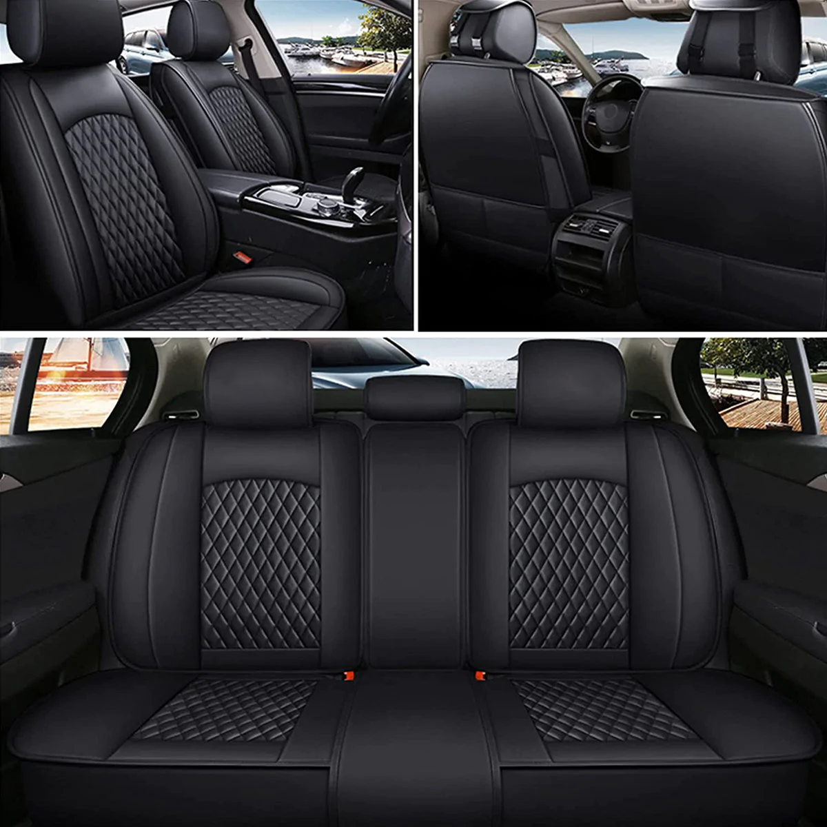 Custom Text For Seat Covers 5 Seats Full Set, Custom Fit For Your Cars, Leatherette Automotive Seat Cushion Protector Universal Fit, Vehicle Auto Interior Decor PE13988