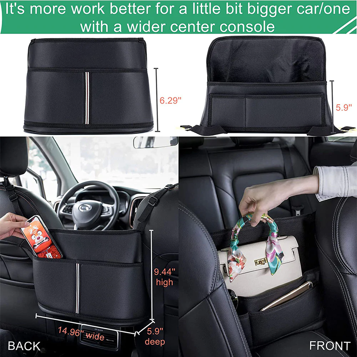 Custom Text For Car Purse Holder for Car Handbag Holder Between Seats Premium PU Leather, Compatible with All Cars, Auto Driver Or Passenger Accessories Organizer, Hanging Car Purse Storage Pocket Back Seat Pet Barrier LI11991