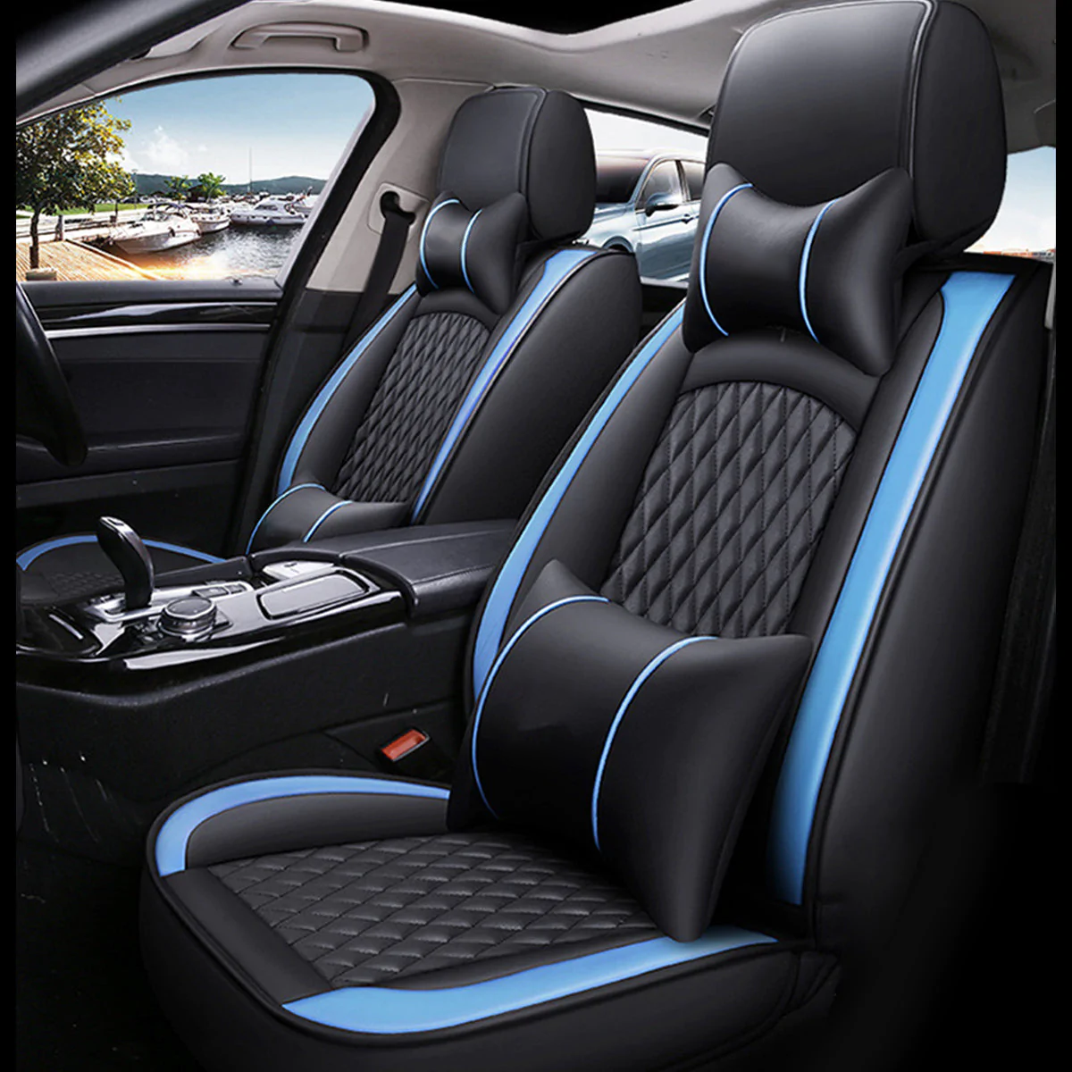 Custom Text For Seat Covers 5 Seats Full Set, Custom Fit For Your Cars, Leatherette Automotive Seat Cushion Protector Universal Fit, Vehicle Auto Interior Decor PE13988