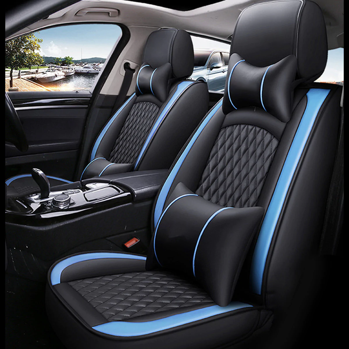 Custom Text For Seat Covers 5 Seats Full Set, Custom Fit For Your Cars, Leatherette Automotive Seat Cushion Protector Universal Fit, Vehicle Auto Interior Decor FD13988