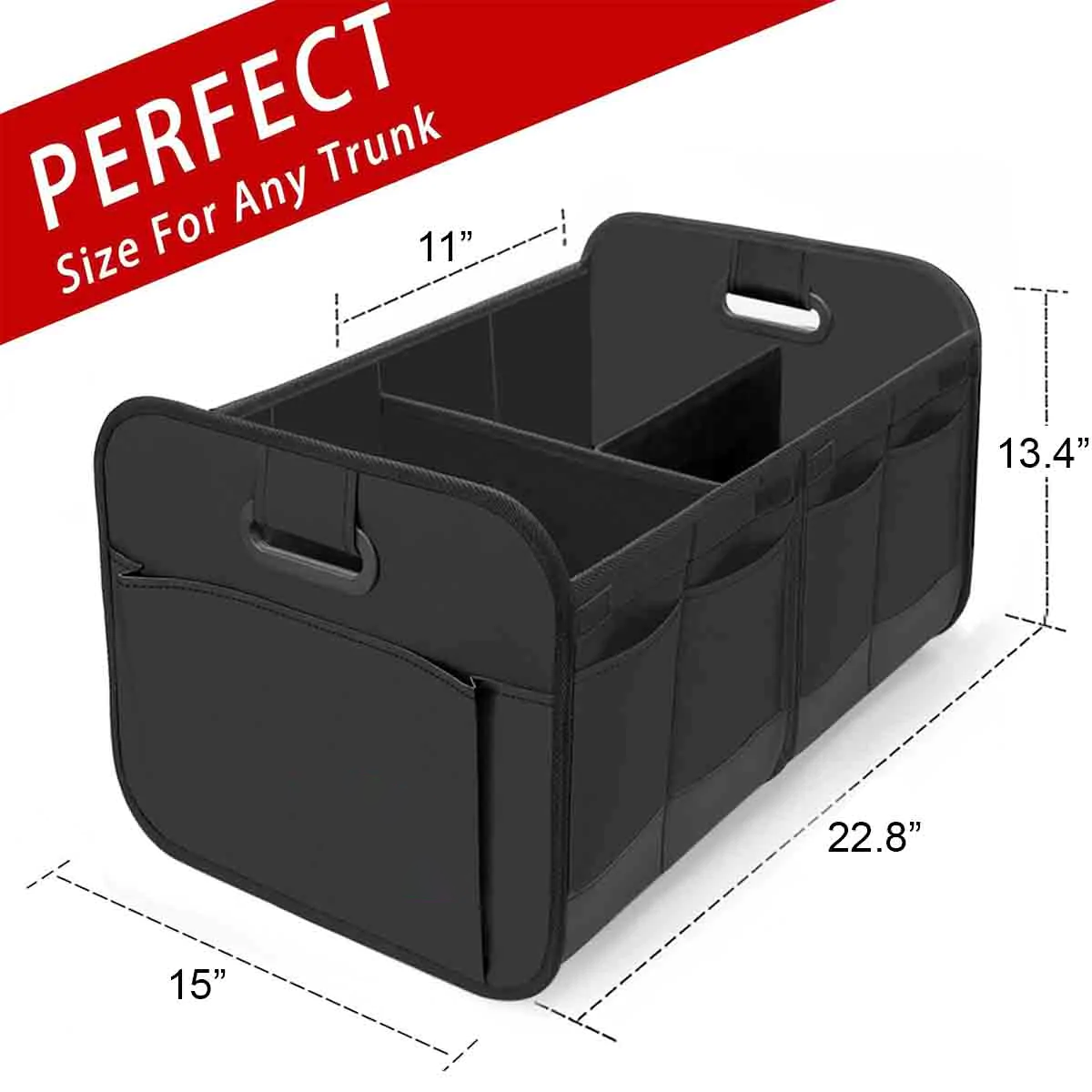 Custom Text For Car Trunk Organizer Storage, Compatible with All Cars, Reinforced Handles, Collapsible Multi, Compartment Car Organizers, Foldable and Waterproof, 600D Oxford Polyester RA12995
