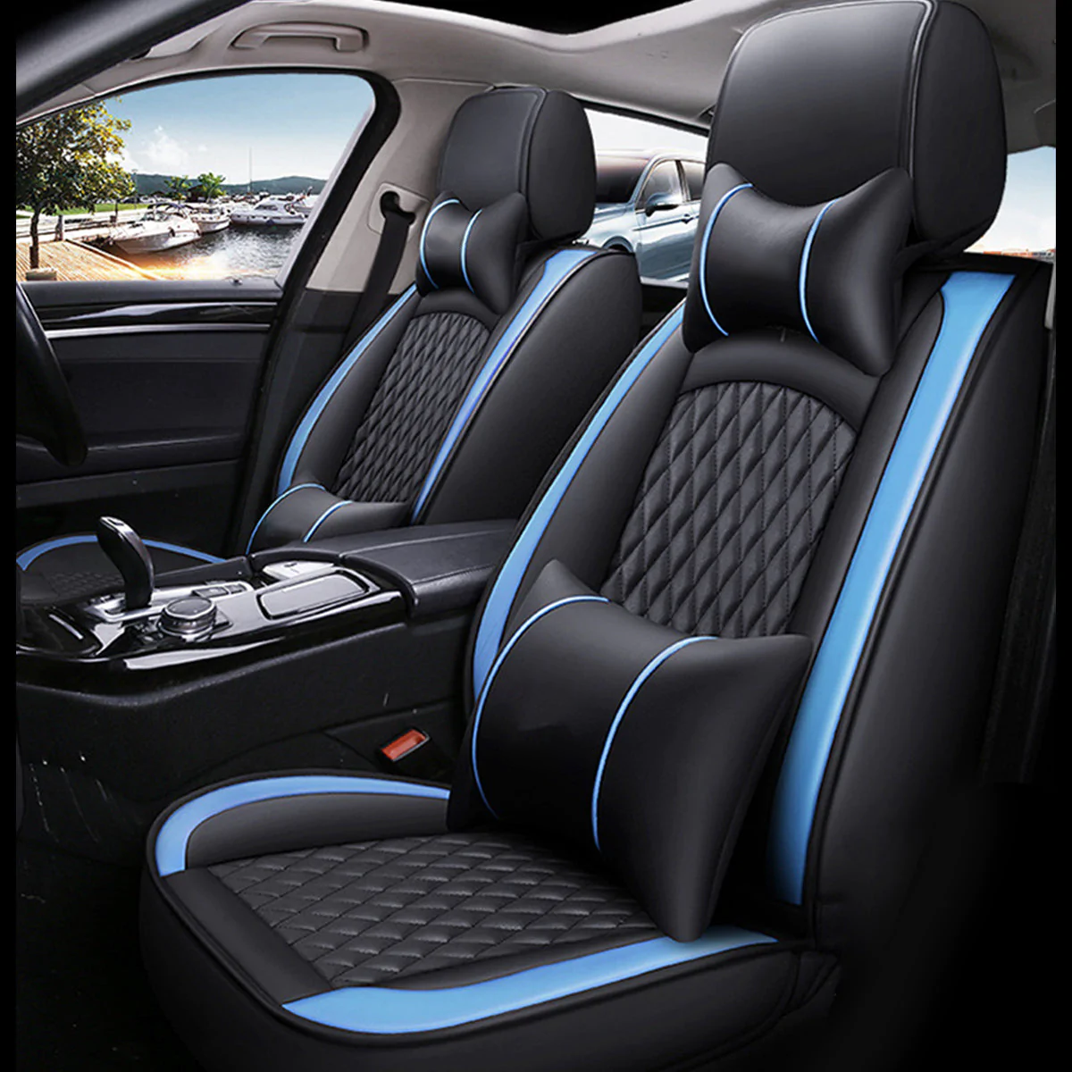 Custom Text For Seat Covers 5 Seats Full Set, Custom Fit For Your Cars, Leatherette Automotive Seat Cushion Protector Universal Fit, Vehicle Auto Interior Decor DR13988