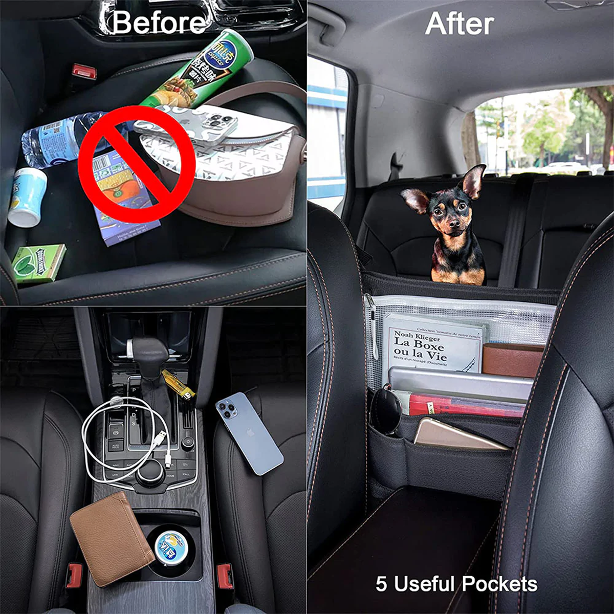 Custom Text For Car Purse Holder for Car Handbag Holder Between Seats Premium PU Leather, Compatible with All Cars, Auto Driver Or Passenger Accessories Organizer, Hanging Car Purse Storage Pocket Back Seat Pet Barrier TS11991