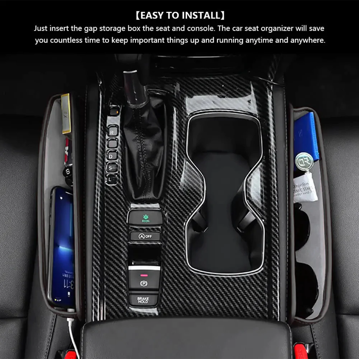 Car Seat Gap Filler Organizer, Multifunctional Pu Leather Console Side Pocket Organizer For Cellphones, Cards, Wallets, Keys