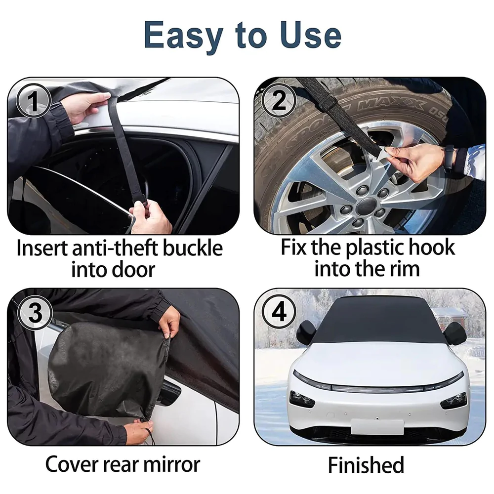 Custom Text For Car Windshield Snow Cover, Compatible with All Cars, Large Windshield Cover for Ice and Snow Frost with Removable Mirror Cover Protector, Wiper Front Window Protects Windproof UV Sunshade Cover UE15983