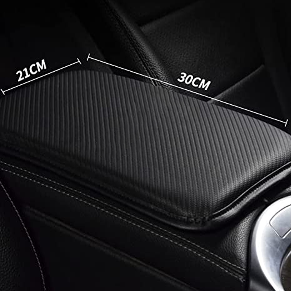 Custom Logo Center Console Pad, Carbon Fiber PU Leather Auto Armrest Cover Protector, Waterproof Car Armrest Seat Box Cover
