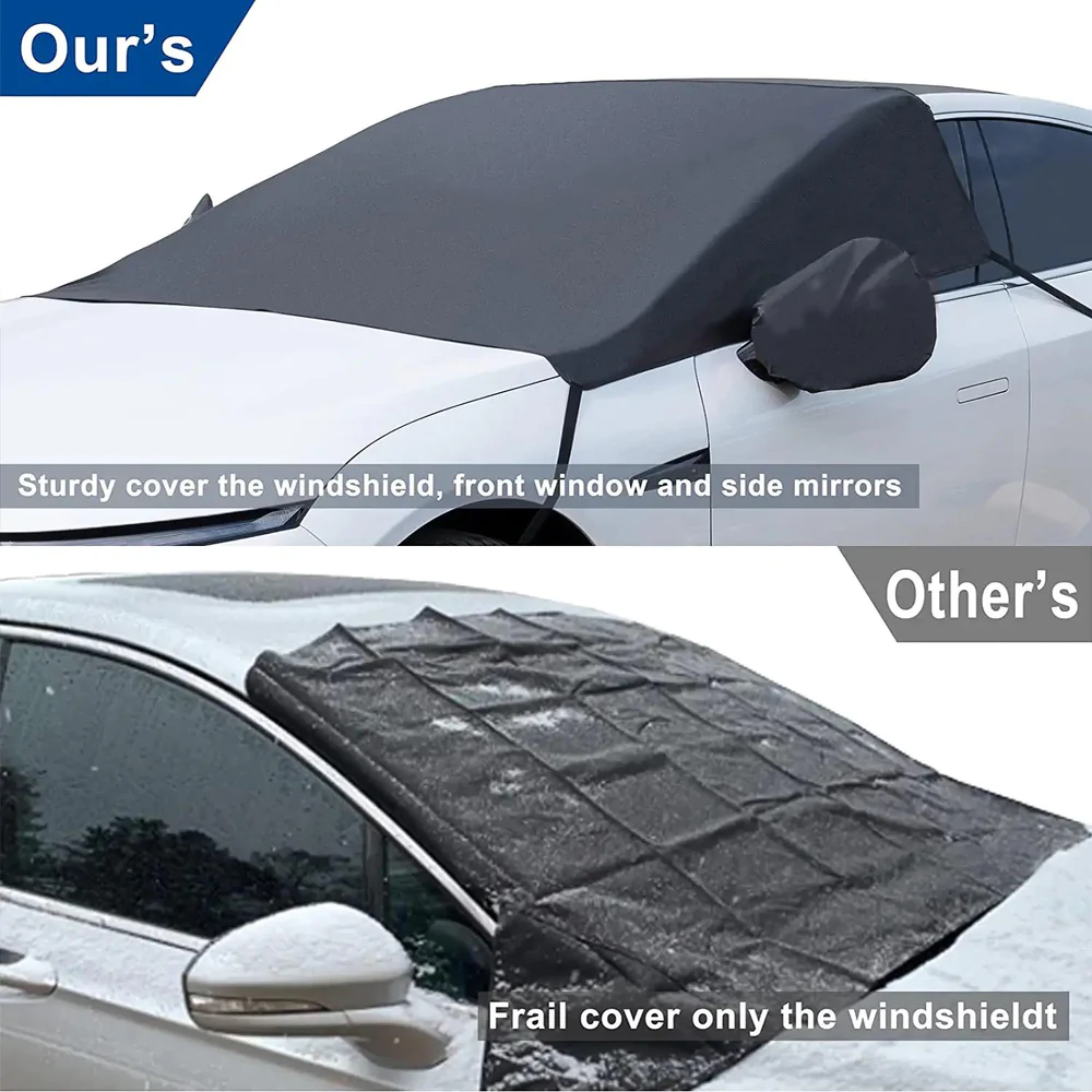 Custom Text For Car Windshield Snow Cover, Compatible with All Cars, Large Windshield Cover for Ice and Snow Frost with Removable Mirror Cover Protector, Wiper Front Window Protects Windproof UV Sunshade Cover WQ15983
