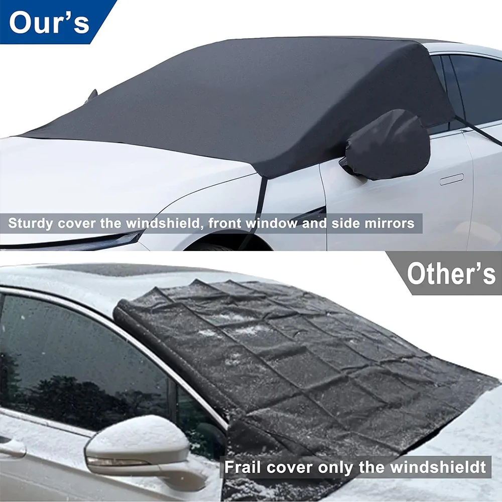 Custom Logo Car Windshield Snow Cover, Fit with Porsche, Large Windshield Cover for Ice and Snow Frost with Removable Mirror Cover Protector, Wiper Front Window Protects Windproof UV Sunshade Cover