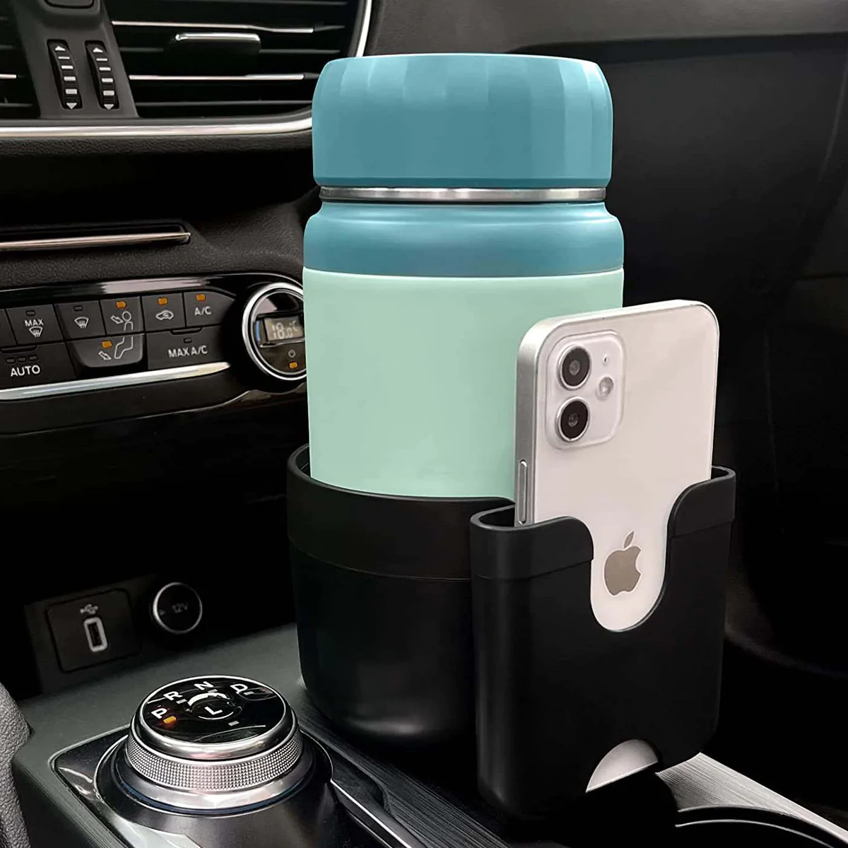 Custom Text Car Cup Holder 2-in-1, Car Cup Holder Expander Adapter with Adjustable Base, Car Cup Holder Expander Organizer with Phone Holder