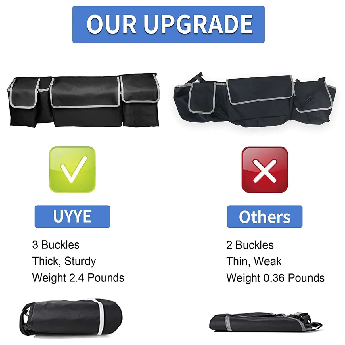Custom Text Car Trunk Hanging Organizer, Thick Backseat Trunk Storage Bag with 4 Pockets and 3 Adjustable Shoulder Straps, Foldable Car Trunk Interior Accessories Releases Your Trunk Space