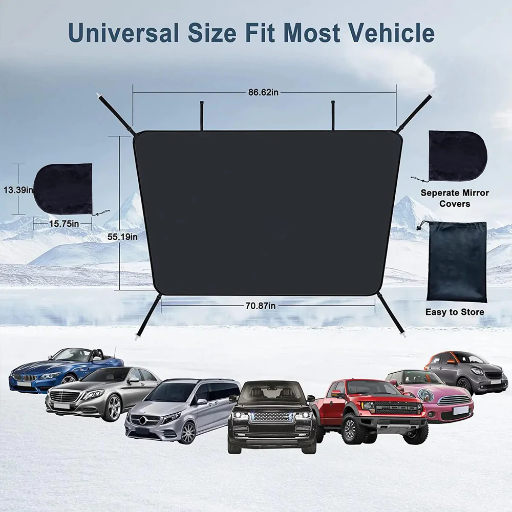 Custom Text For Car Windshield Snow Cover, Compatible with All Cars, Large Windshield Cover for Ice and Snow Frost with Removable Mirror Cover Protector, Wiper Front Window Protects Windproof UV Sunshade Cover UE15983
