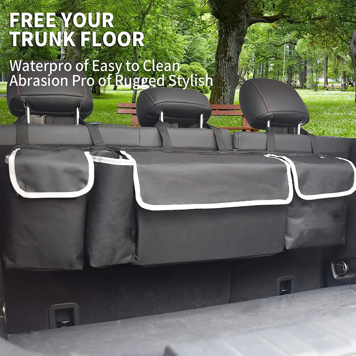 Custom Logo Car Trunk Hanging Organizer, Fit with Volkswagen, Thick Backseat Trunk Storage Bag with 4 Pockets and 3 Adjustable Shoulder Straps, Foldable Car Trunk Interior Accessories Releases Your Trunk Space