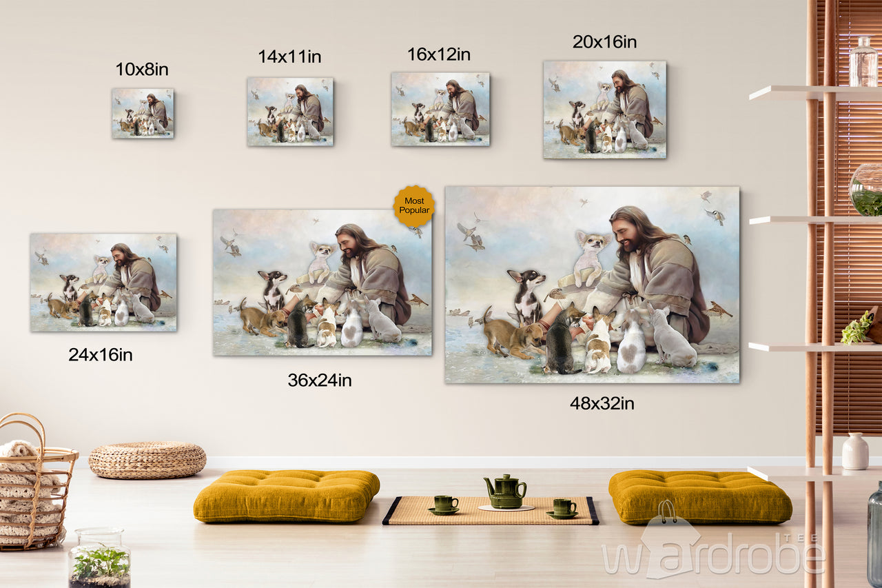 God Surrounded By Chihuahua Angels Canvas Print Wall Art - Matte Canvas