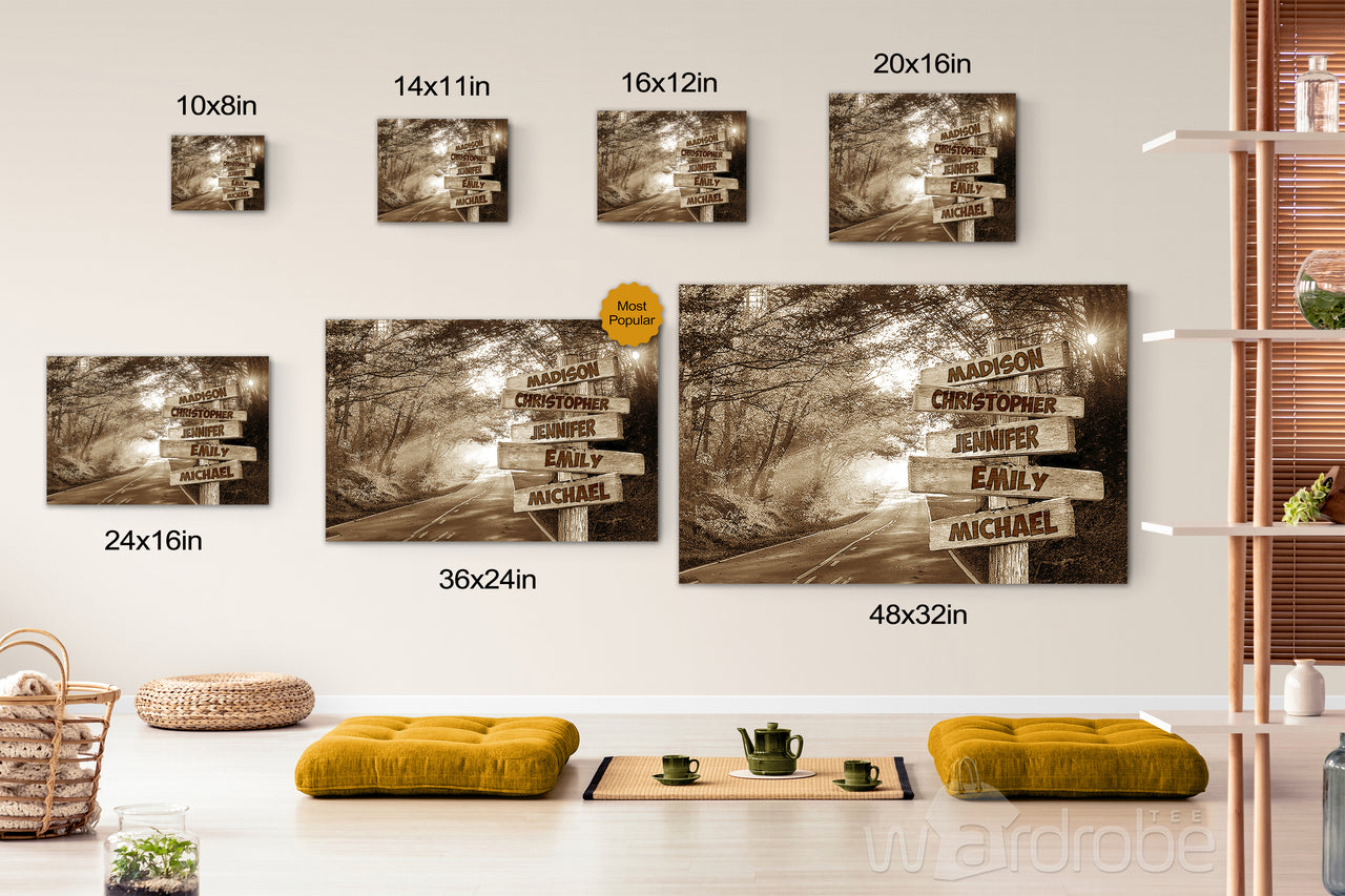 Personalized Name Forest Road Multi Canvas Print Wall Art - Matte Canvas