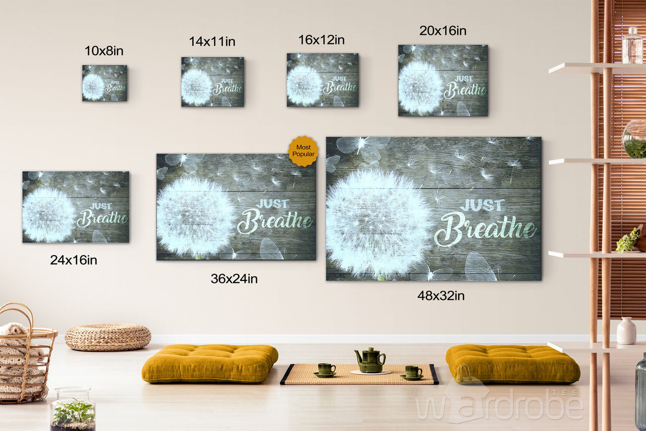 Dandelion and Butterfly Just Breathe Canvas Print Wall Art - Matte Canvas 1