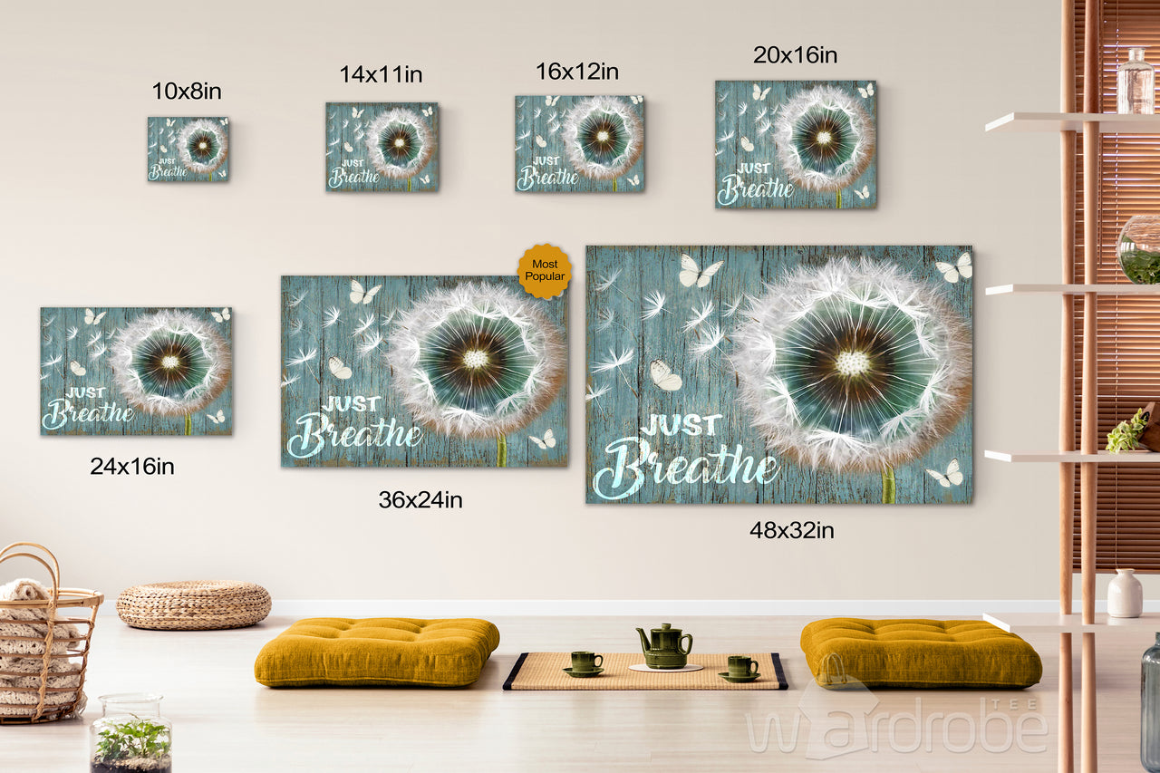 Dandelion and Butterfly Just Breathe Canvas Print Wall Art - Matte Canvas