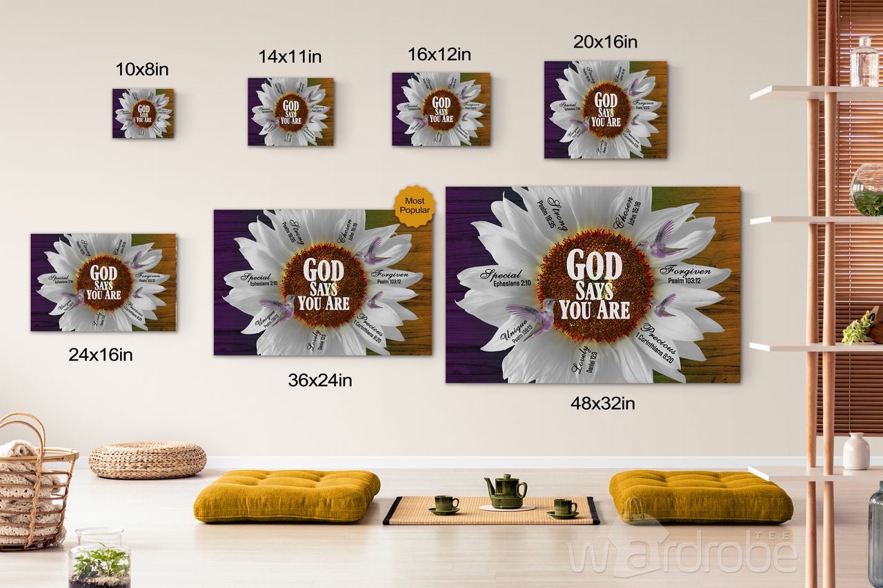 Daisy And Hummingbird God Says You Are Canvas Print Wall Art - Matte Canvas